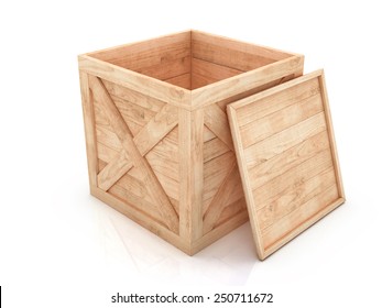 Open Wooden Crate 3d Illustration Isolated On White Background