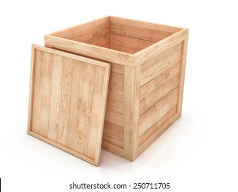 Open Wooden Crate 3d Illustration Isolated On White Background