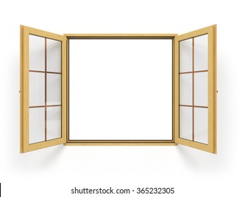 Open Wooden Window Isolated Close Up