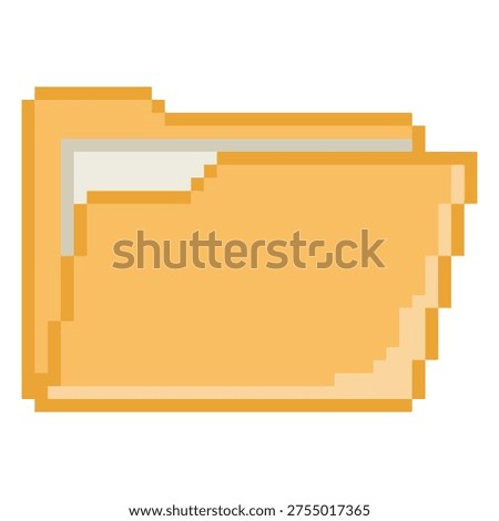 Open yellow file folder pixel art icon for data storage