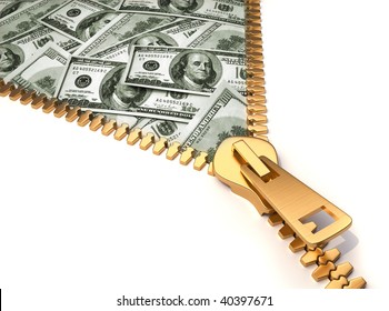 Open Zipper Showing Money. Making Money Concept. 3d Render