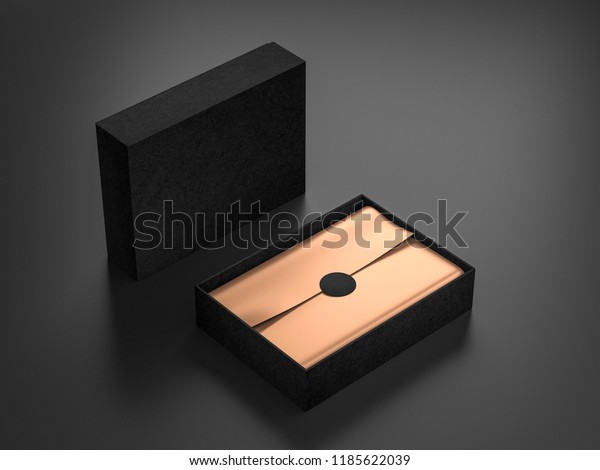 黒い箱を開け 金色の包装紙とラベルを付け 3dレンダリング のイラスト素材