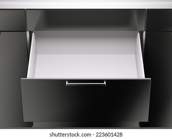 Opened black drawer 