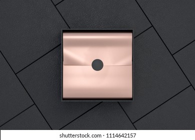 Opened Black Square Box  With Copper Wrapping Paper On Closed Boxes. 3d Illustration. 