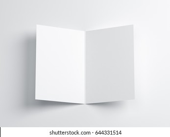 Opened Blank Greeting Card Mockup, Top View On Leaflet Or Invitation, 3d Rendering