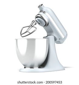 Opened Blue Stand Mixer  Isolated On A White Background. 