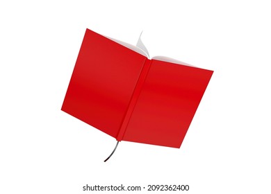 Opened Book Mockup With Red Cover And Free Space For Your Design On A White Background. 3d Rendering 