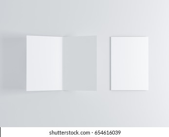 Opened and closed blank greeting card Mockup, Top view on leaflet or invitation, 3d rendering