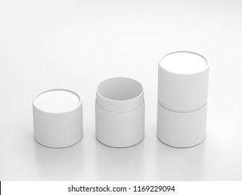 Opened and closed White Tube Tin can Mockup, cylindrical Packaging in white studio, 3d rendering