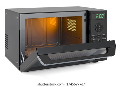 Opened Combination Oven, Microwave. 3D Rendering Isolated On White Background