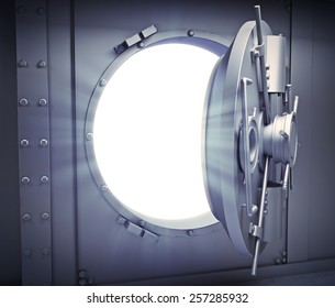 Opened door to a massive bank vault