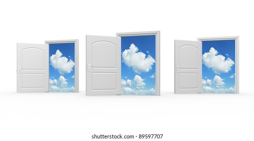 An opened door to the sky.  3d render  illustration