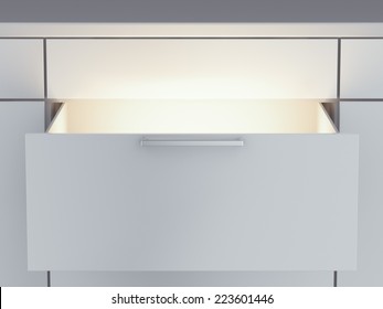 Opened drawer with light inside
