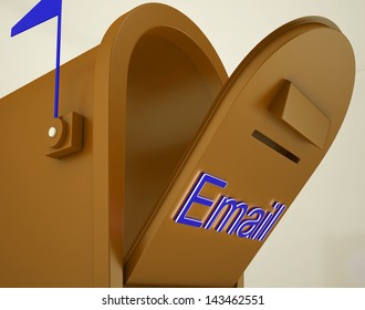 Opened Email Box Electronic Mail Contact Newsletter Shows Digital Communication Email Broadcast From Computer As Web Marketing Message