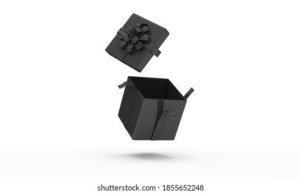 Opened Empty Black Gift Box On White Background. 3D Rendering