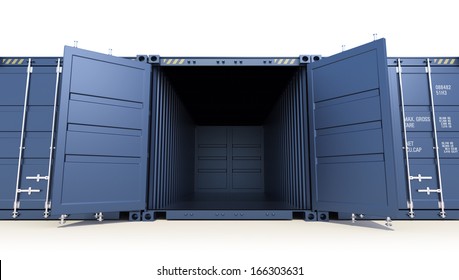 Opened Empty Cargo Container. 3D Rendering