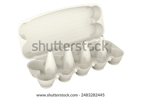 Opened empty egg carton, 3D rendering isolated on white background