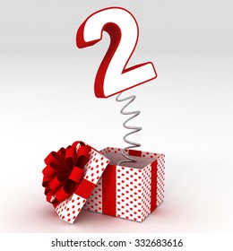 Opened gift box with bow 3d number two 2
