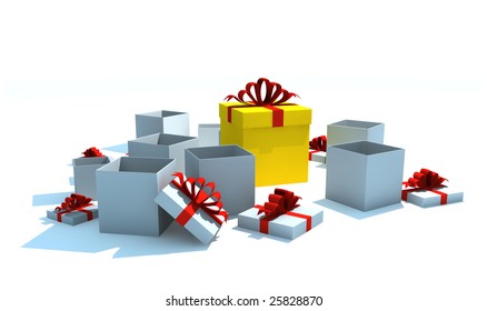 opened gift boxes - 3d isolated illustration on white