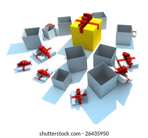 opened gift boxes - 3d isolated illustration on white