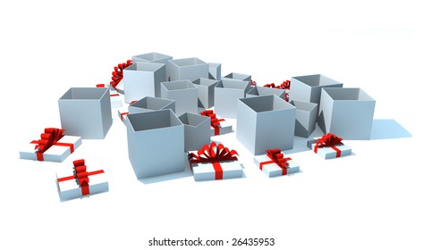 opened gift boxes - 3d isolated illustration on white