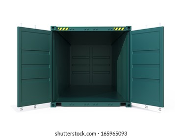 Opened Green Cargo Container On White Background