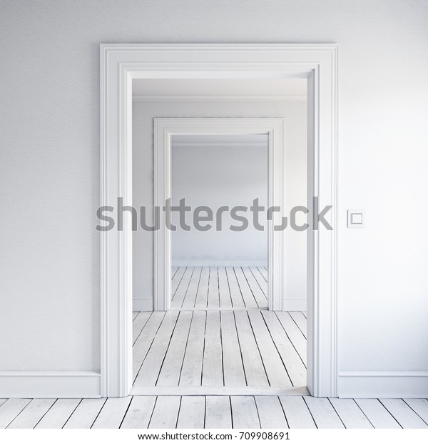 Opened home doorway\
interior. 3d\
render