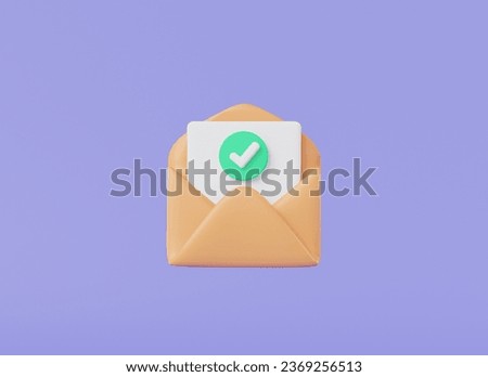 Opened mail envelope with paper document and check mark. Approval email, Email confirmations, Read online message, Mail icon, Office document or message, new e-mail message. 3d render illustration