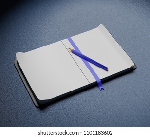 Opened notebook mock up. 3D rendering.