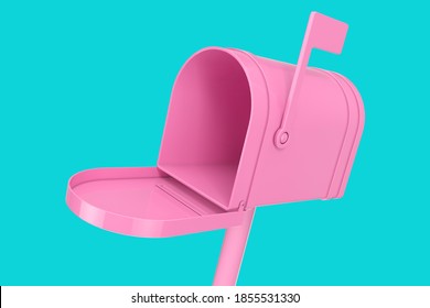 Opened Pink Mail Box Mock Up in Duotone Style on a blue background. 3d Rendering