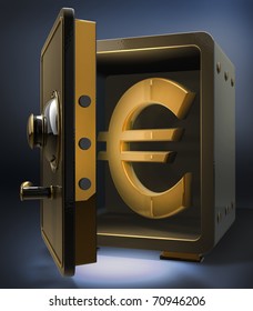 Opened Safe With Gold Euro Symbol 3d Render