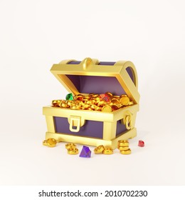 Opened Treasure Chest With Coins. 3d Render