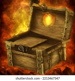 Opened Treasure Chest, Evil Eyes, Fantasy Digital Art, Game Loot Box, 3d Render, 3d Illustration