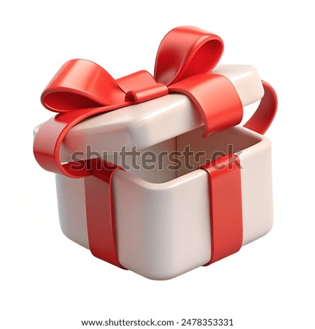 Opened white gift box with a red ribbon 3d illustration
