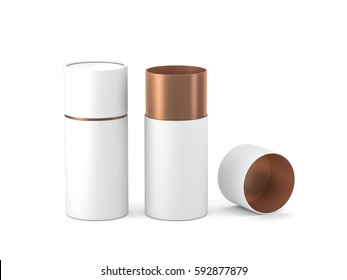 Opened White with gold paper tube tin can Mockup, 3d rendering