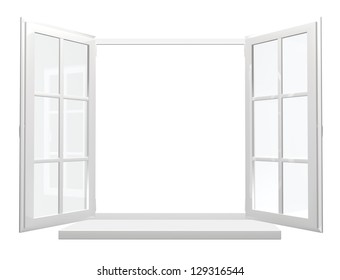 Opened Window. Isolated Over White