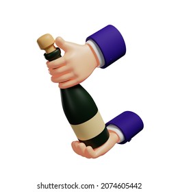 Opening a bottle of champagne with hands, isolated on white background, 3d rendering - Powered by Shutterstock