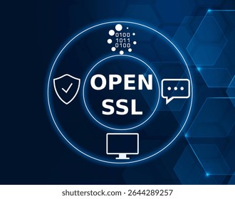 openssl tech concept.A widely-used open-source implementation of the Secure Sockets Layer (SSL) and Transport Layer Security (TLS) protocols to ensure secure communication over networks.