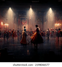 An Opera Is Being Composed In The Royal Hall, The Prince And Princess Are Dancing