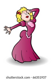 Opera diva in performance on isolated white background illustration