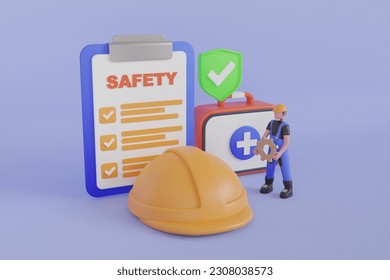 An operation staff is using the safety checklist sheet to verify hazard before work. Before Start Work Checklist, Safety and Health Concept. 3d illustration - Powered by Shutterstock