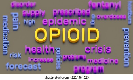 Opioid Crisis Word Cloud 3d Illustration. Combat Opioid Crisis. 