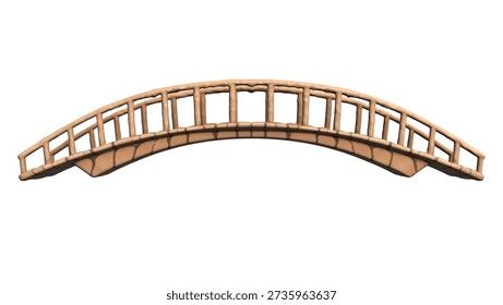 Opposite angle view of rustic stone arch bridge architecture 3D illustration isolated