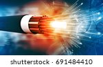 Optical fiber cable with binary cods. 3d illustration 	