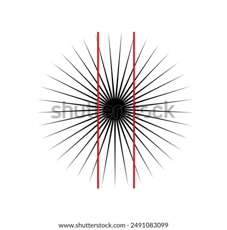 Optical illusion. Red parallel lines appear curved. Education illustration
