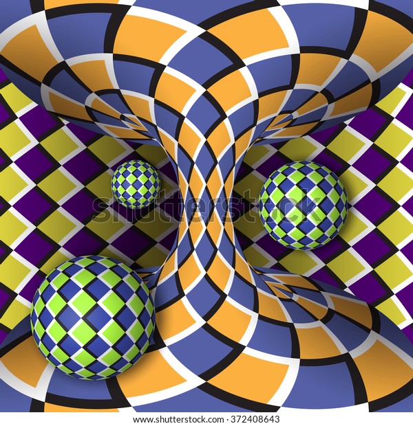 動く双曲面の周りに3つのボールが回転する光の錯覚 抽象的なイラスト のイラスト素材