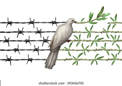 Optimism concept and diplomacy hope symbol as a dove on barbed wire to olive branches as an icon for humanity and a global safer world or a greeting for earth day isolated on white. - Powered by Shutterstock