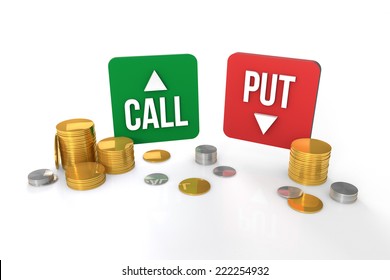 Options trading - call and put symbol with coins