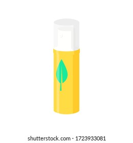 Oral Spray Illustration. Aerosol, Yellow Can, Mint Leaf. Dental Care Concept. Can Be Used For Topics Like Hygiene, Fresh Breath, Self Care