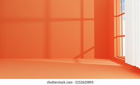 Orange Abstract Geometric Shape Podium For Product Display On Orange Background. 3d Rendering.